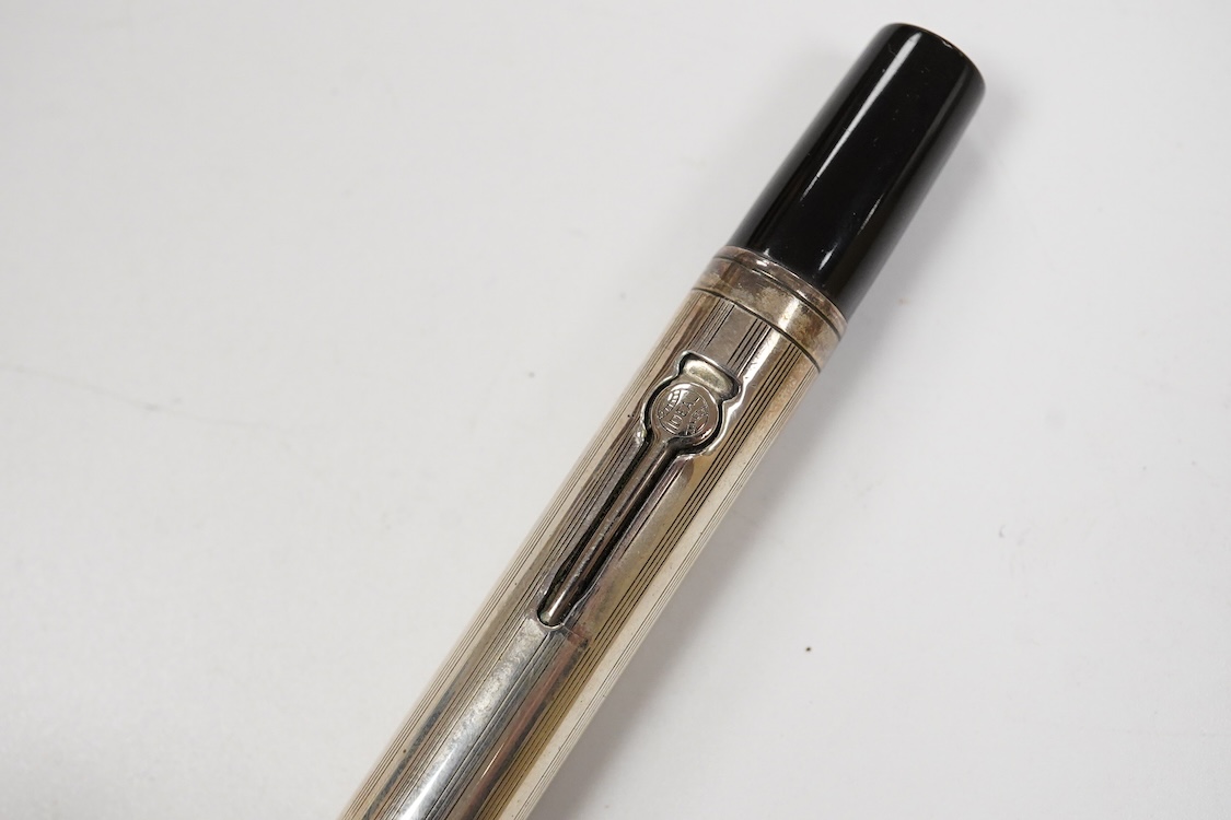 A Waterman Sterling silver lever fill fountain pen fitted Waterman No.2A nib